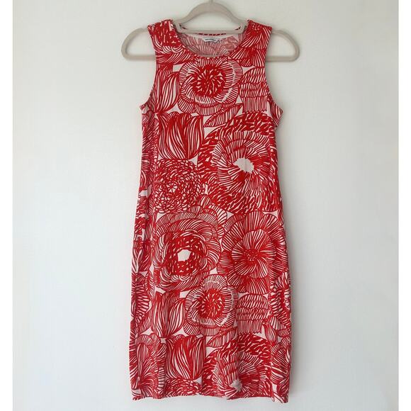 EUC Marimekko Red Floral Print Sleeveless Cotton Dress Small Valve 100% Cotton - Picture 8 of 13